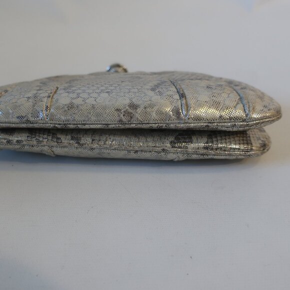 Womens Finesse La Model Silver Gray Cream Python Leather Clutch Handbag - Picture 7 of 14